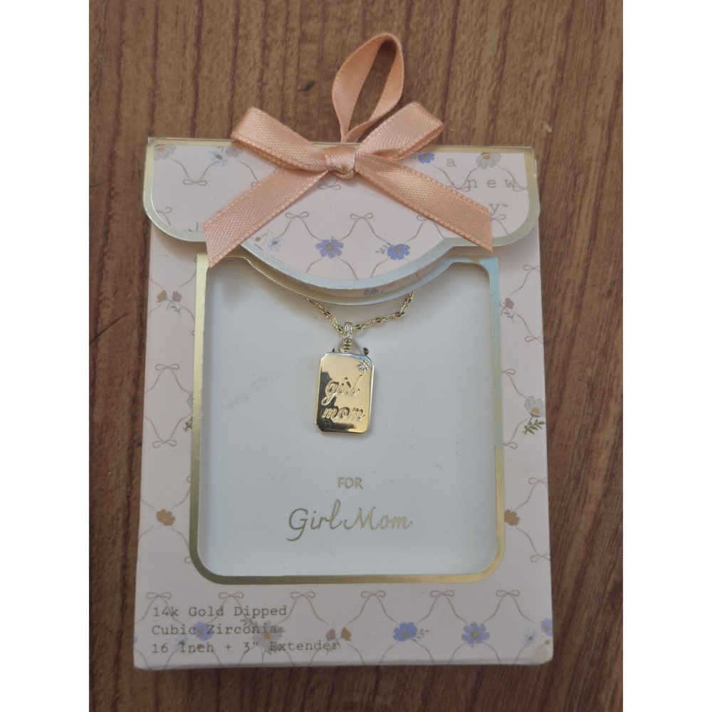 A New Day 14k Gold Dipped Girl Mom Pendant Necklace 16-19" Cubic Zirconia S18